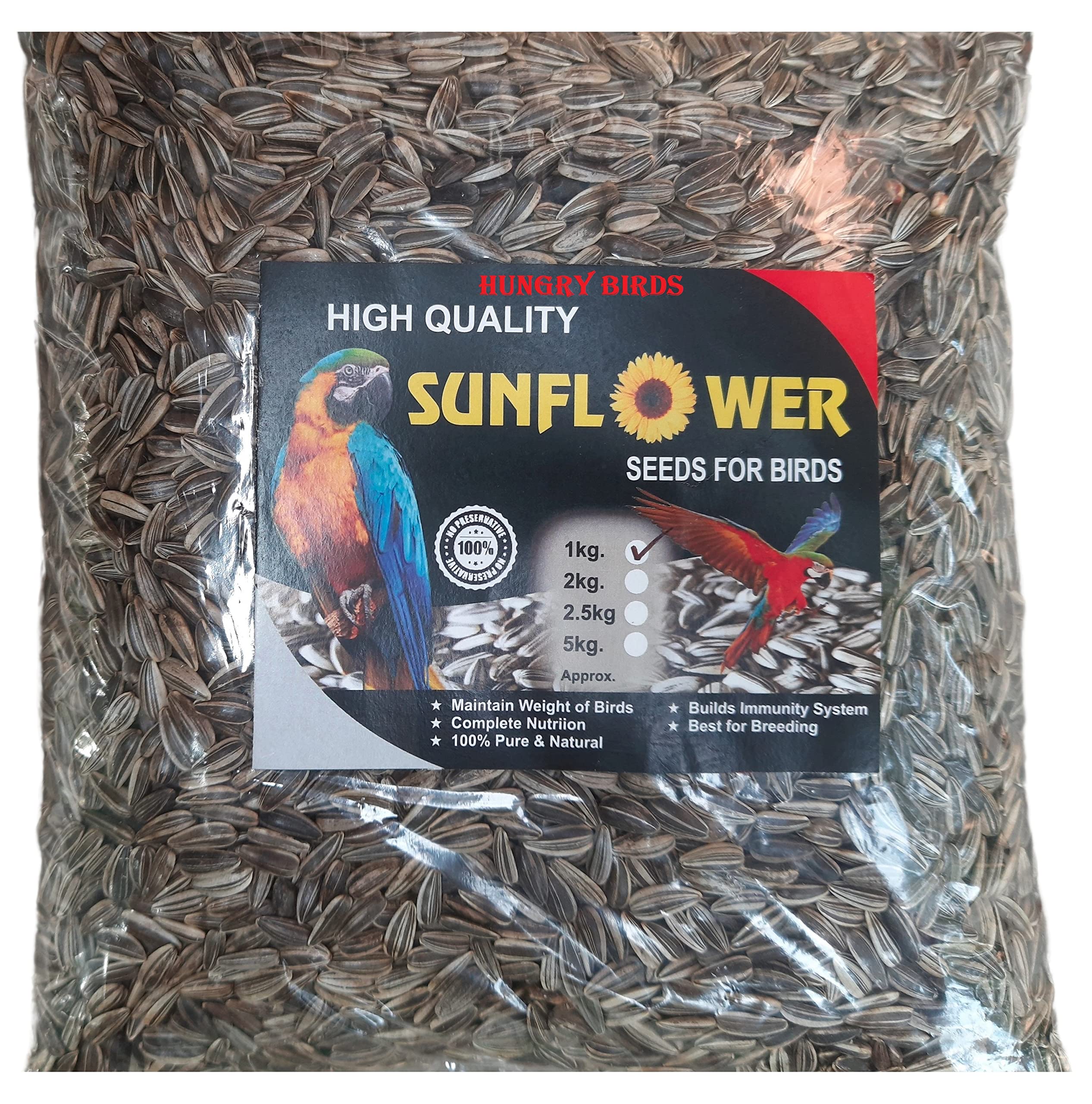 Hungry Birds Sun Flower Seeds for Bird Food(1 KG) of All Life Stages for Grey Parrot, Indian Parrots, Macaw, Cockatoo and Exotic Birds and Other Small & Big Birds (B0BP872XGG) Amazon Price History, Amazon Price Tracker
