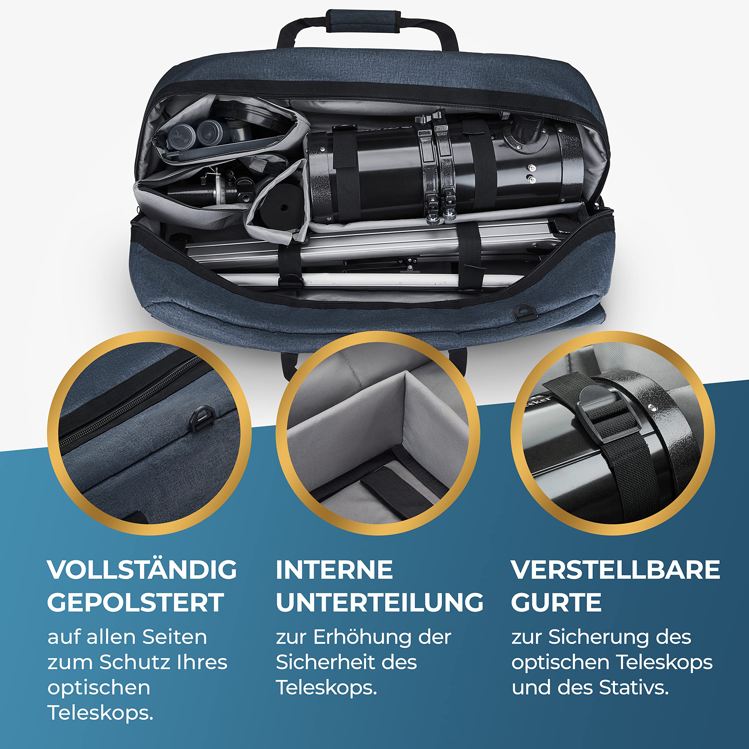 Mehrzweck-Teleskop-Tasche – Stoßdämpfende Teleskop-Tragetasche mit verstellbarem Schultergurt & zusätzlichem Stauraum – Wasserabweisend – Passend für Celestron-Teleskope (76x29x25 cm)
