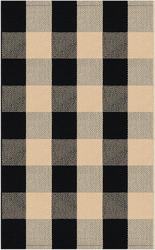 Miniatura 8 de KOZYFLY Buffalo - Alfombra a cuadros de 2 x 3 pies, color blanco y negro, tejida a mano, lavable a mano, para interiores, para puerta delantera,