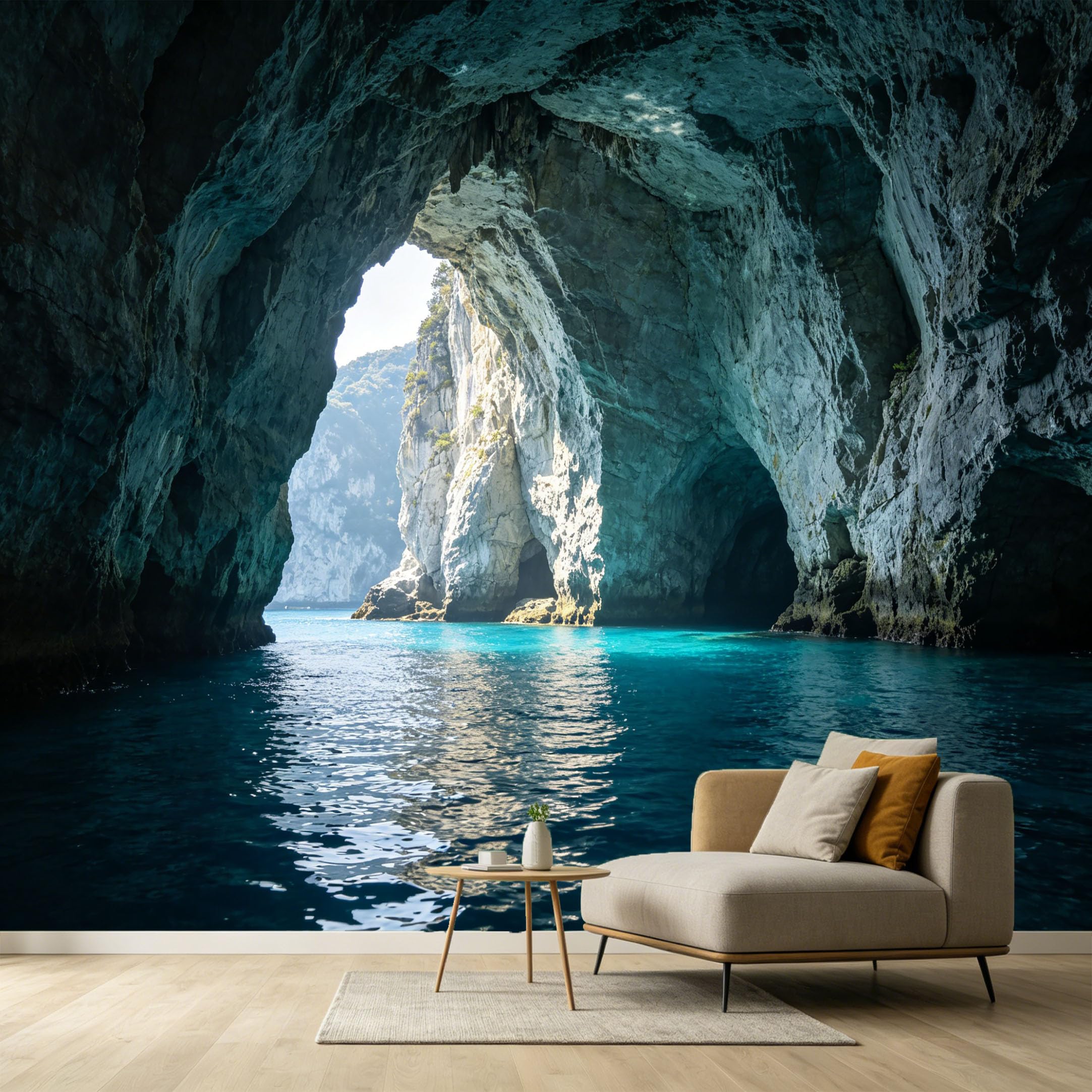 Custom Size Wall Murals Ocean Marine Cave Sea Cliffs 3D Trompe L'Oeil Natural Landscape SelfAdhesive Wall Fabric Removable Large Wallpaper Photo for Living Room