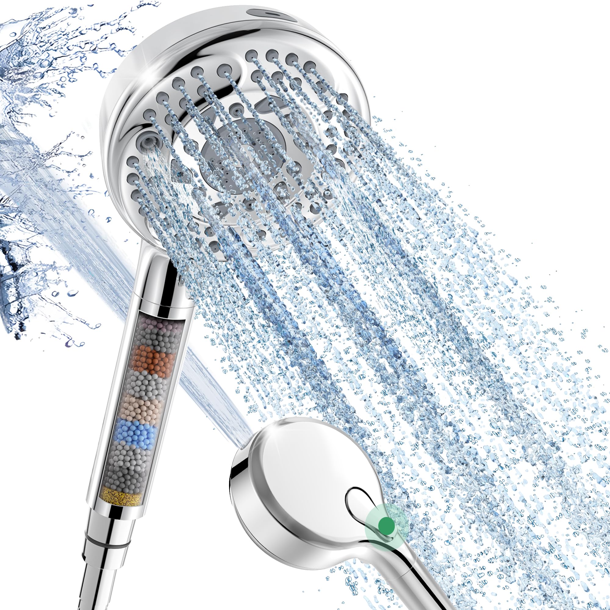 Gefilterter Duschkopf mit Handbrause mit 9 Strahlarten, abnehmbarer Duschkopf mit Filtern, Duschkopf für hartes Wasser, gefiltertes Chlor, verbessert Haut- und Haarstruktur, Chrom