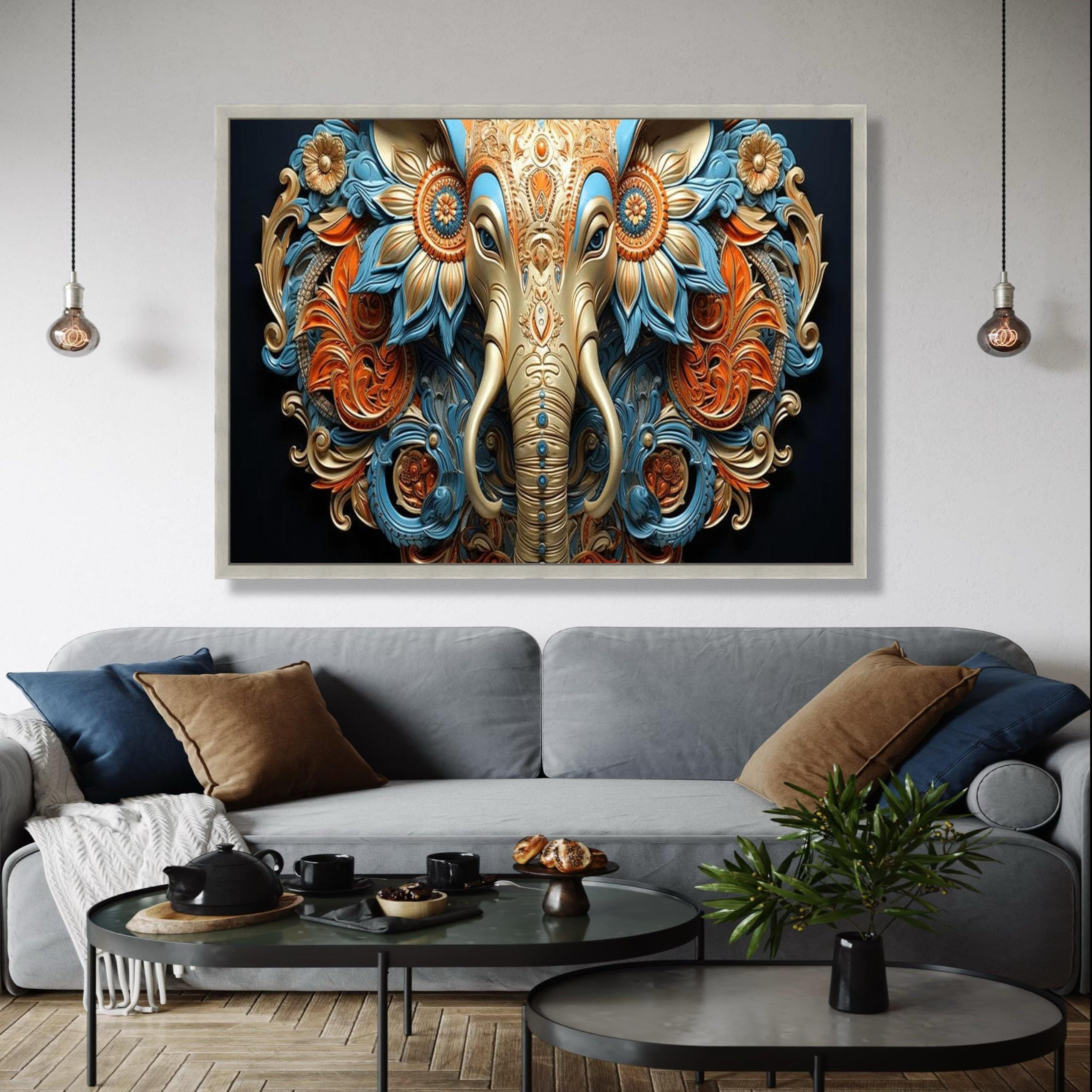 Art mural floral 3D éléphant pour salon élégant style indien - 8