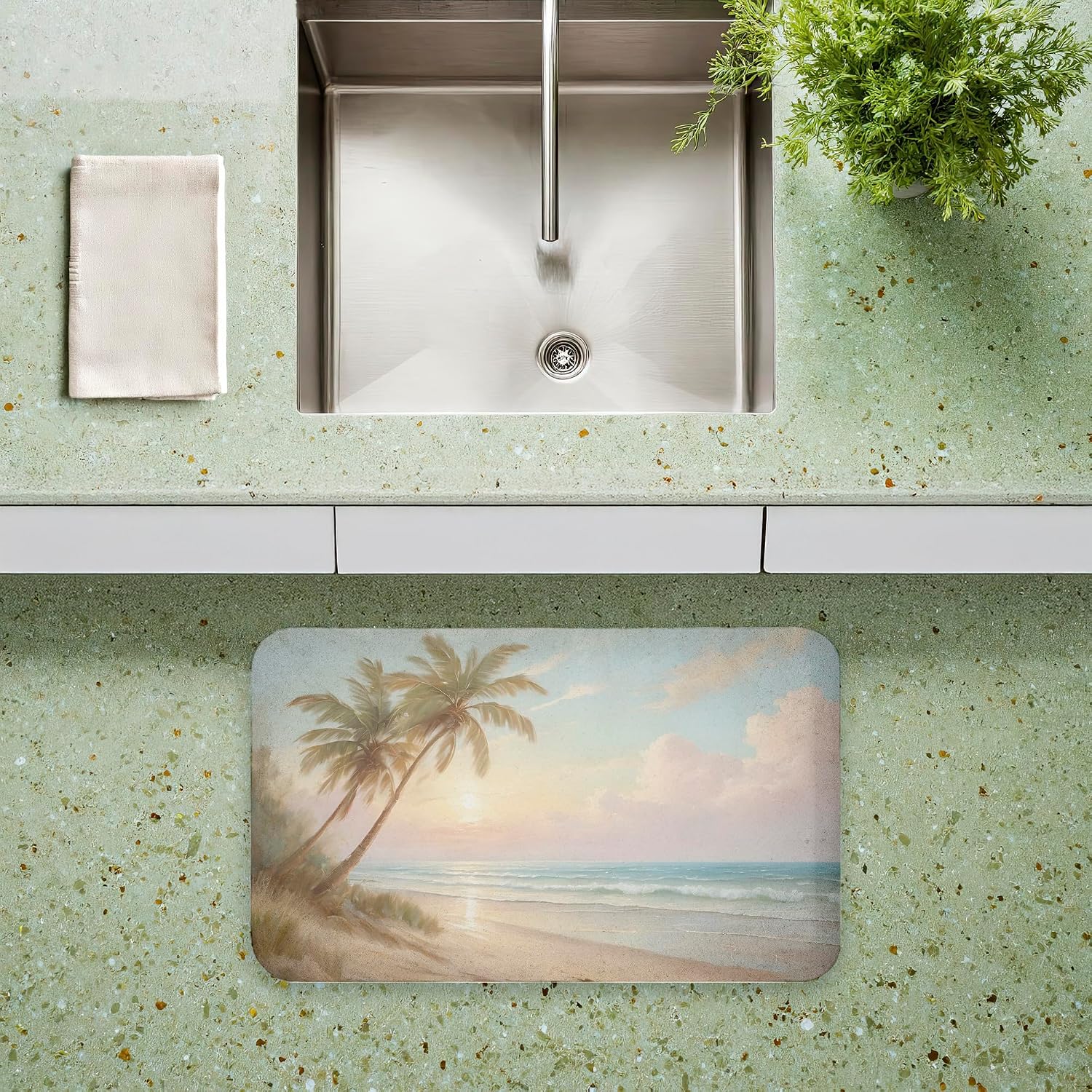 Stupell Industries Sunset View Beach Palms, 30 x 18 | Plush Bath Mat & Rug, Soft Quick-Dry Non-Slip with Recycled Foam Cushion | by Kim Allen
