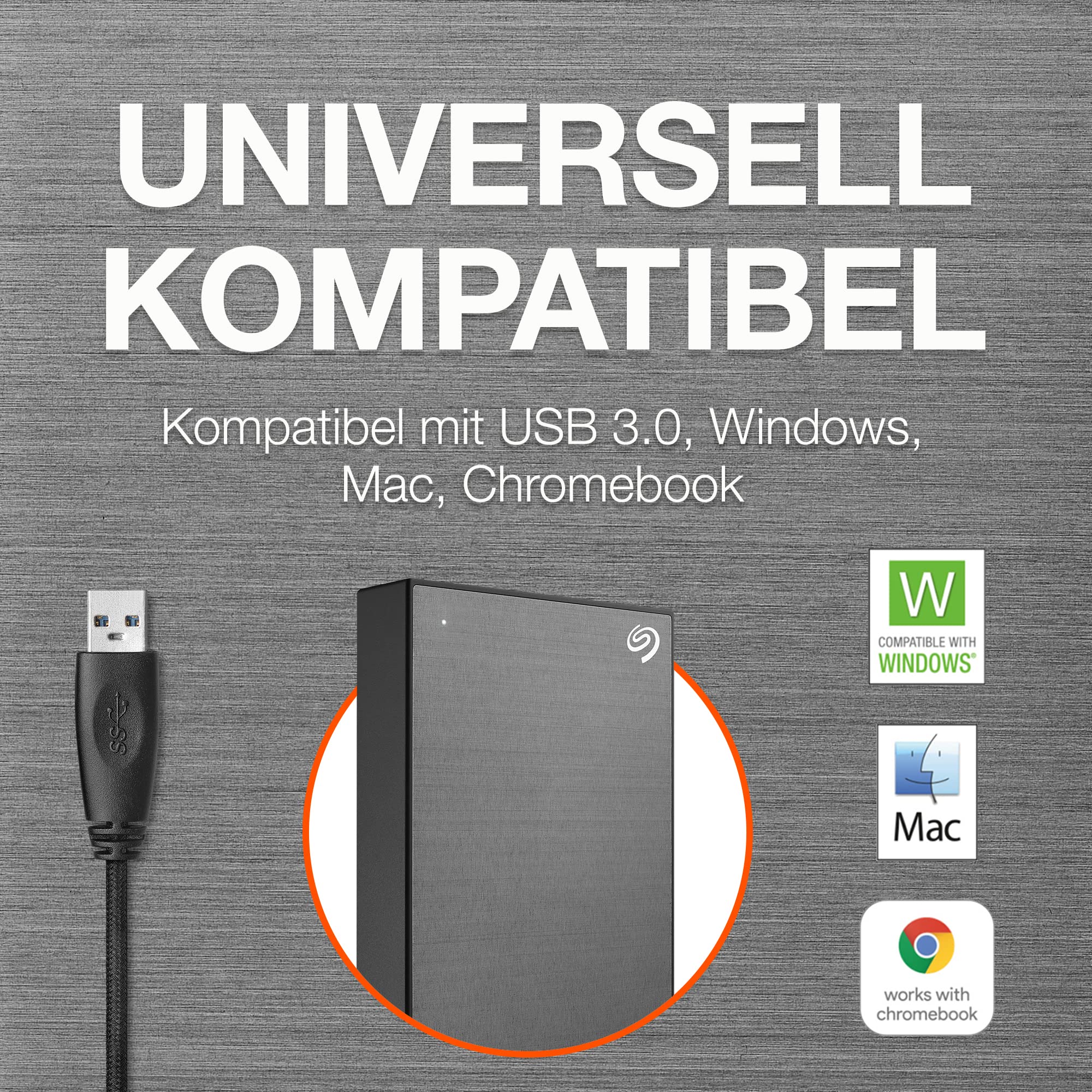 Seagate One Touch 2TB tragbare externe Festplatte, Hardwareverschlüsselung mit Kennwortzugriff, PC, Notebook & Mac, USB 3.0, Schwarz, inkl. 2 Jahre Rescue Service, Modellnr.: STKY2000400
