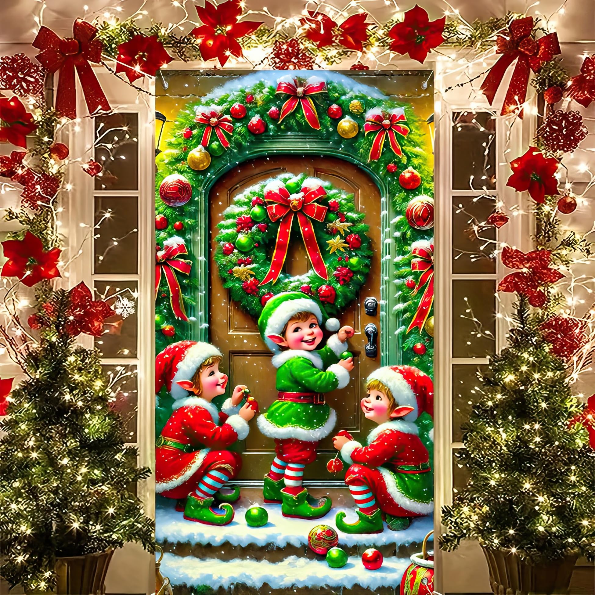 BlissYard Elf Christmas Door Cover 71x35 Inch Holiday Door Banner, Funny Elf Door Hanging Decoration for Front Door, Indoor Outdoor Winter Christmas