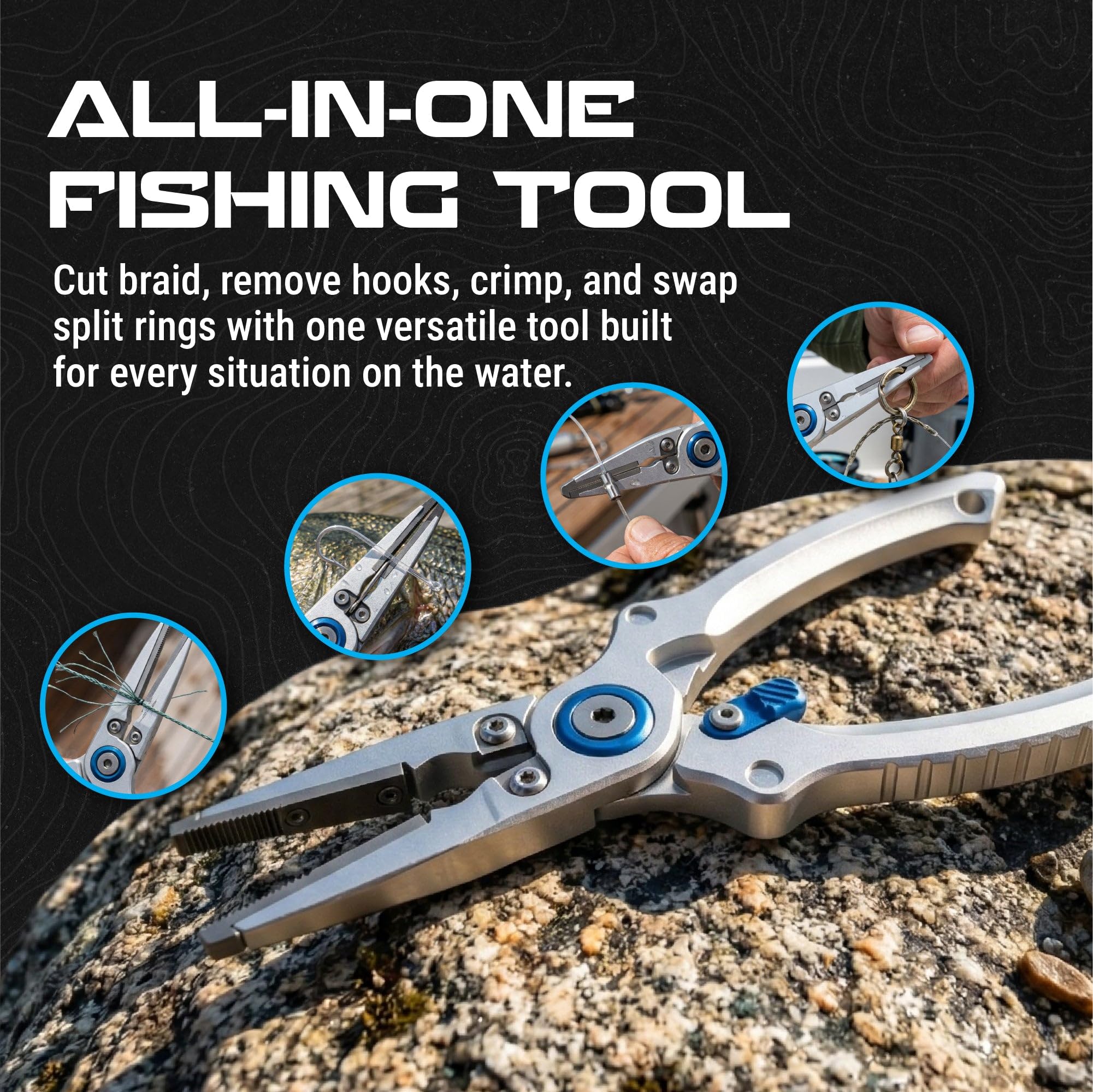 Reaction Tackle Pince de pêche en aluminium – Anneau fendu ou bec droit – Coupe-tresse, extracteur d'hameçon et coupe-ligne de pêche – Pince de pêche en eau salée avec gaine et cordon
