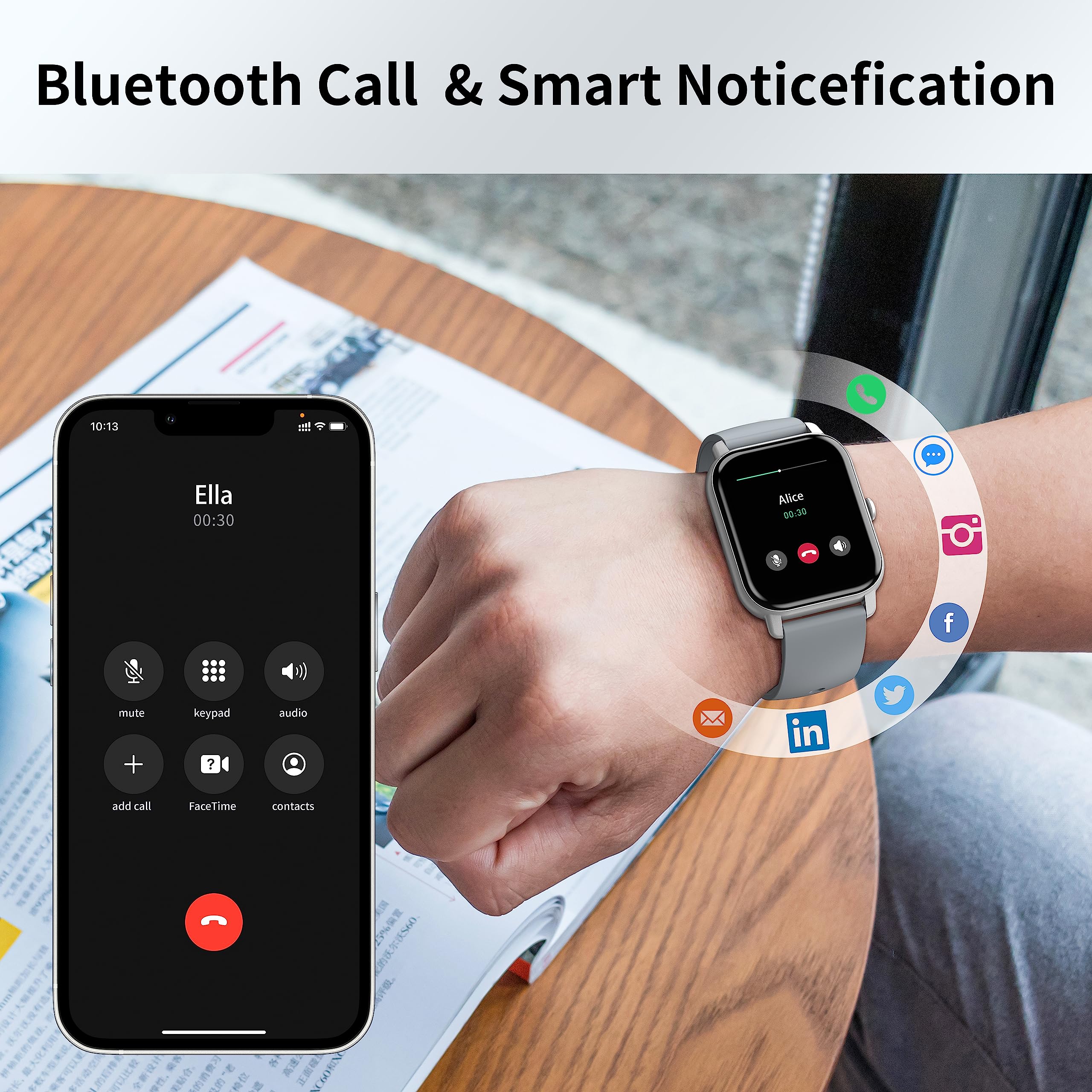 Smartwatch Uomo Donna, 1.85" Orologio Smartwatch Effettua Risposta Chiamate, 112 Modalità Sportive Orologio Digitale con Sonno Cardiofrequenzimetro, Impermeabile IP68 Smart Watch Android IOS, Grigio
