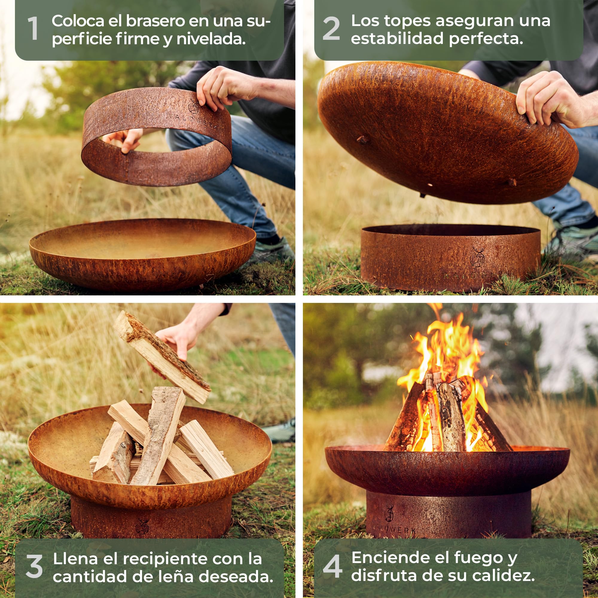 WALDWERK Basero Design – Brasero Exterior Jardin – Hogar de Fuego de Acero de 2 mm de Grosor – Brasero de 55cm con Aspecto Moderno de pátina de óxido