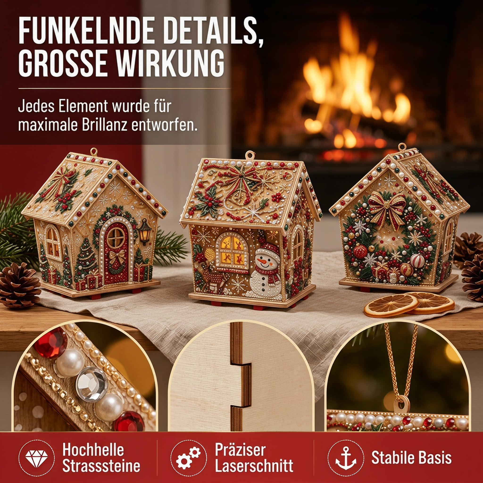 DIY Diamond Painting Weihnachten 3D Holzhaus Perlenkunst Bastelset，6