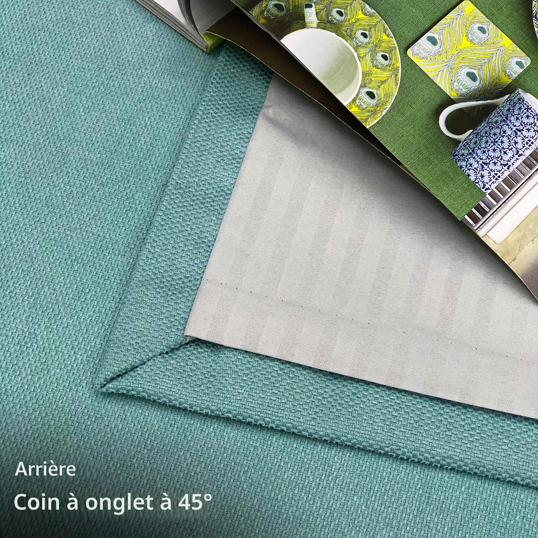 always4u Rideau Thermique Isolant Anti Froid, Rideaux Occultant 100%, Tressage Croisé Texture Semi Uni, Salon Moderne pour Salon Cuisine, Bleu Turquoise Lot de 2 140x245cm