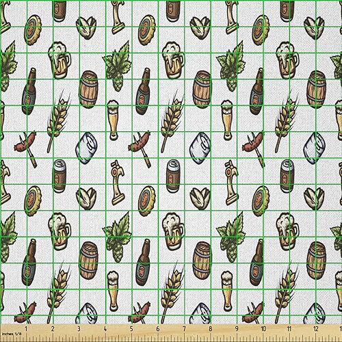 Miniatura 390 de Lunarable - Tela para amantes de perros de The Yard, patrón divertido de animales de dibujos animados en posiciones caprichosas estirando y Beige y