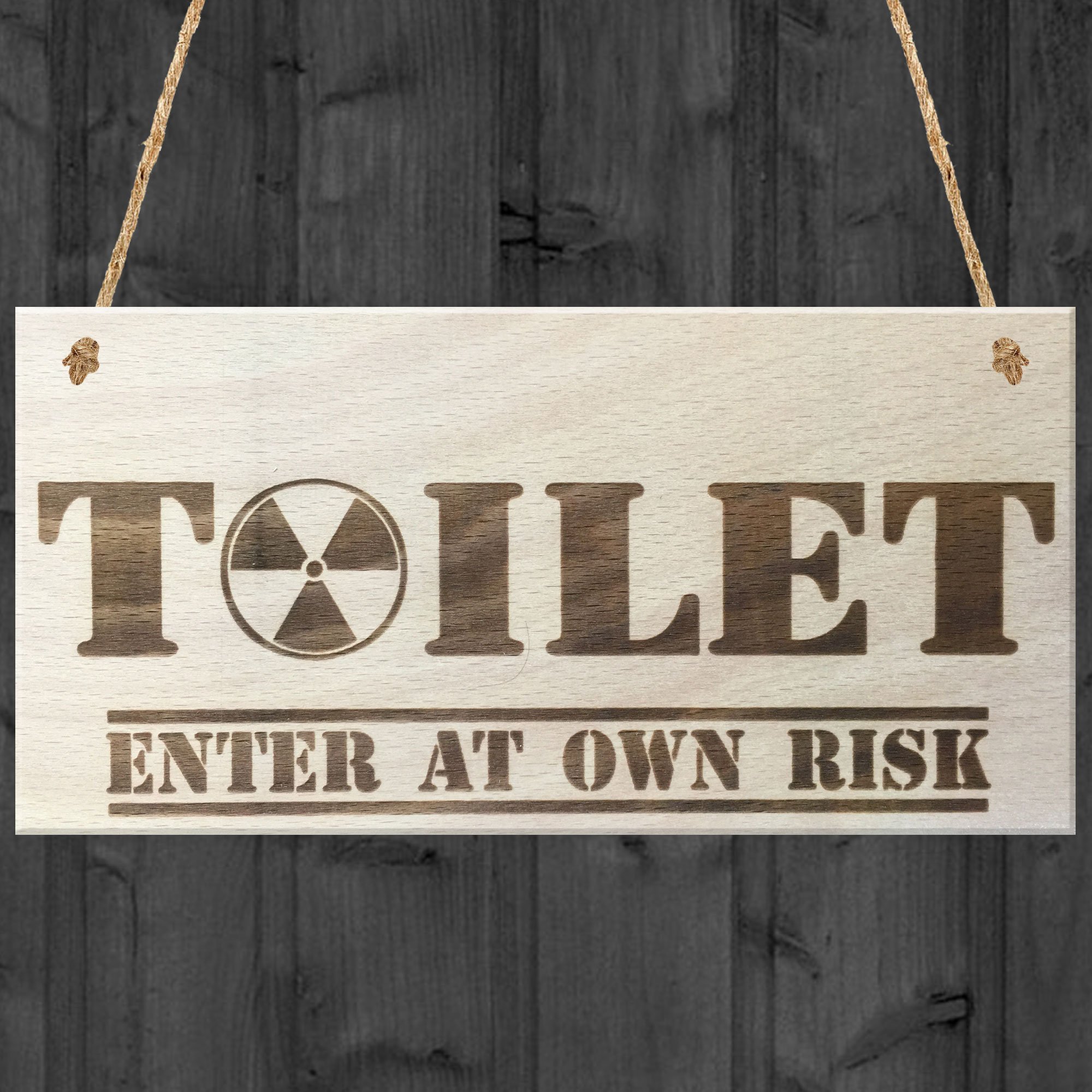 Red Ocean Toilet Enter At Own Risk Novelty Wooden Hanging Plaque Bathroom Door Sign