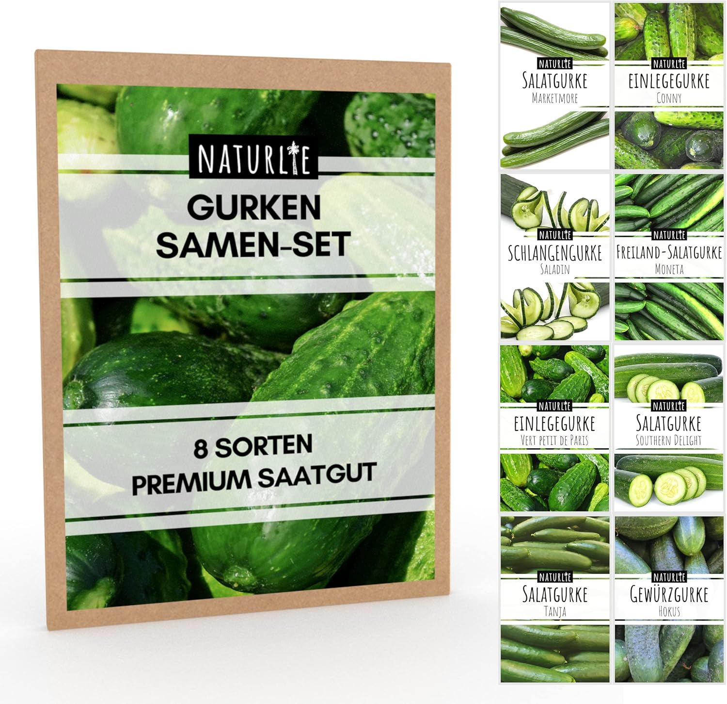 8er Gurken Samen Set von Naturlie, 8 Sorten Gurkensamen im Saatgut Set