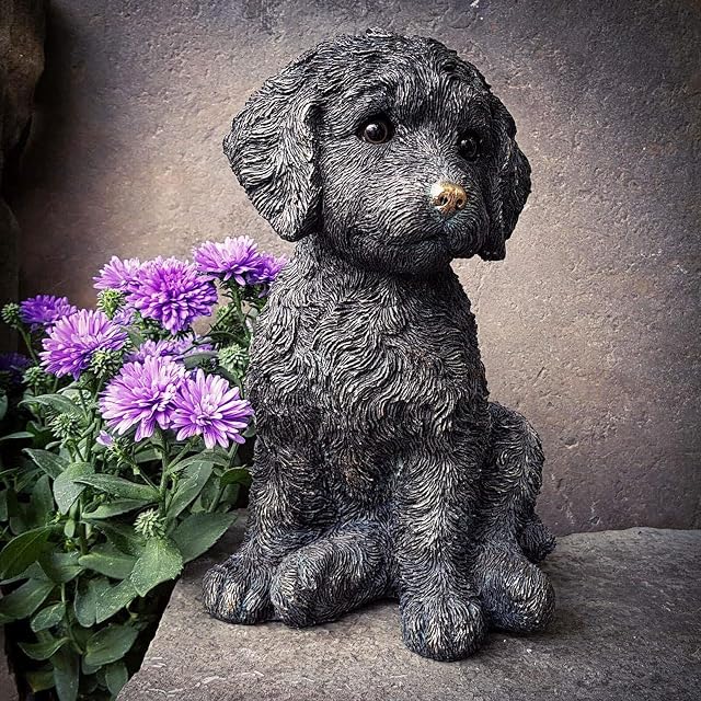 Antique Resin Sitting Cockapoo Puppy Dog Home Statue Sculpture Figurine Ornament