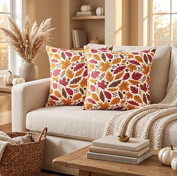 PurpleEssences Autumn Pillow Covers, 16x16 in - Fall Garden