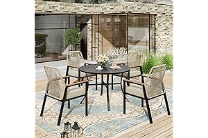 HERA'S HOUSE 5PCS Elegant Outdoor Dining Set Round Wicker Patio Set with...