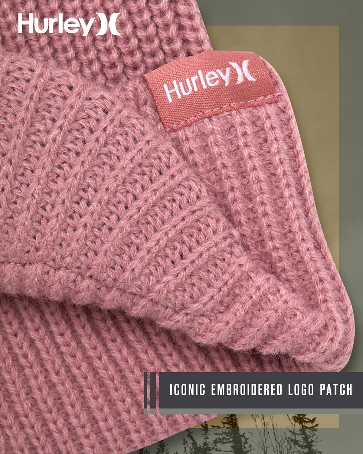 Hurley Women's Caylin Beanie Hat - Medium Fit Thick Ribbed Cable Knit with Fixed Cuff and Visor - Winter Hats for Women - Image 4