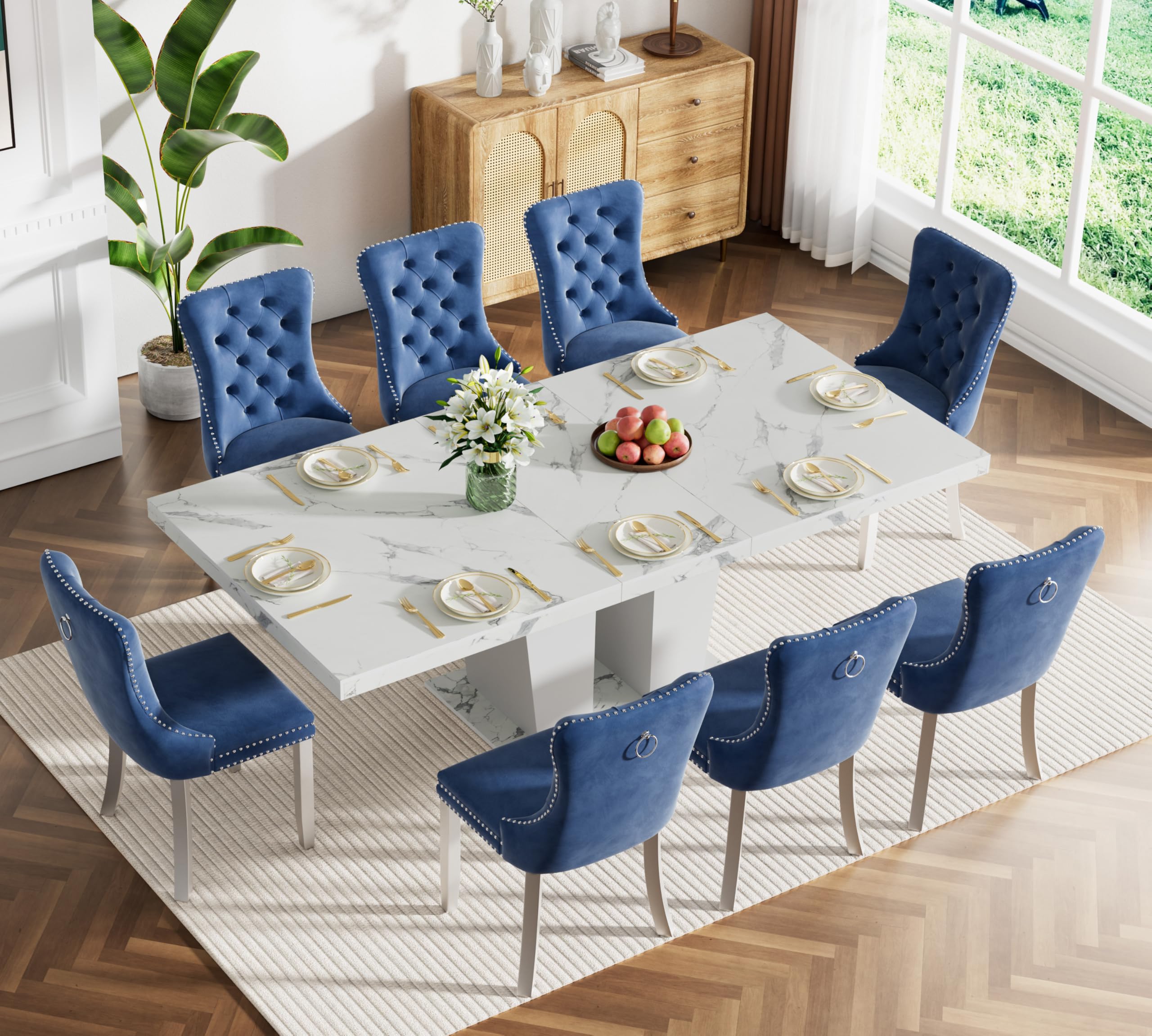 テーブル 9 Amazon.com - Henf 9 Pieces Extendable Dining Table Set for 8, 63