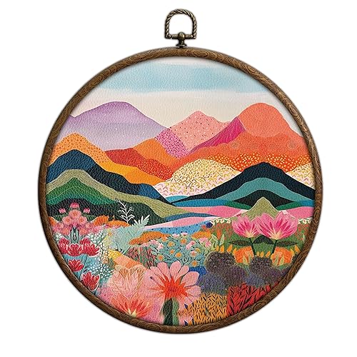 Mountain Boho Wall Decor, Colorful Round Artwork for Wall, Abstract