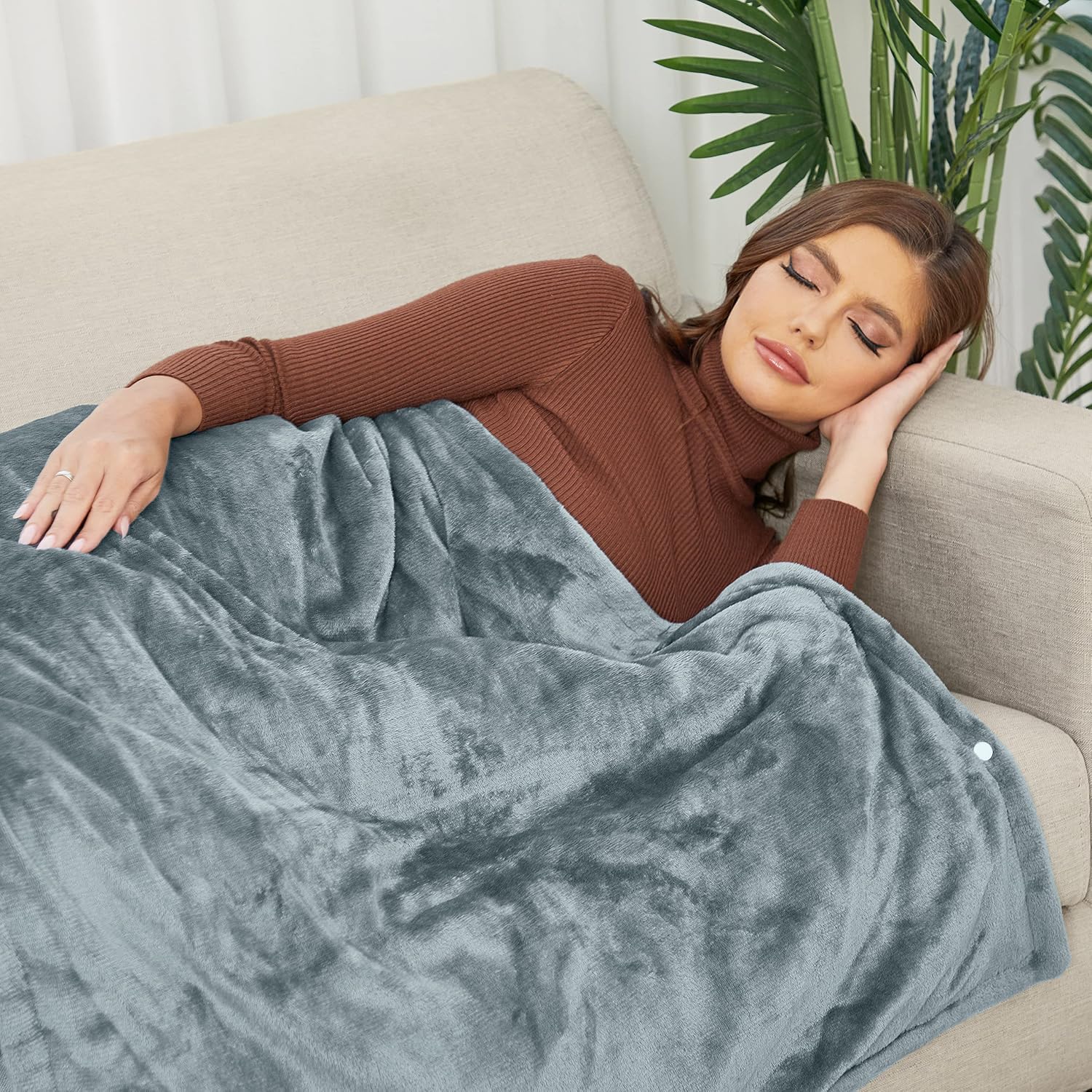 7chatudo Heated Throw 50"x 60" Electric Blanket with Fast Heating 6 Temperature Levels & 4 Auto-Off Timers Soft Fabric Machine Washable- Gray