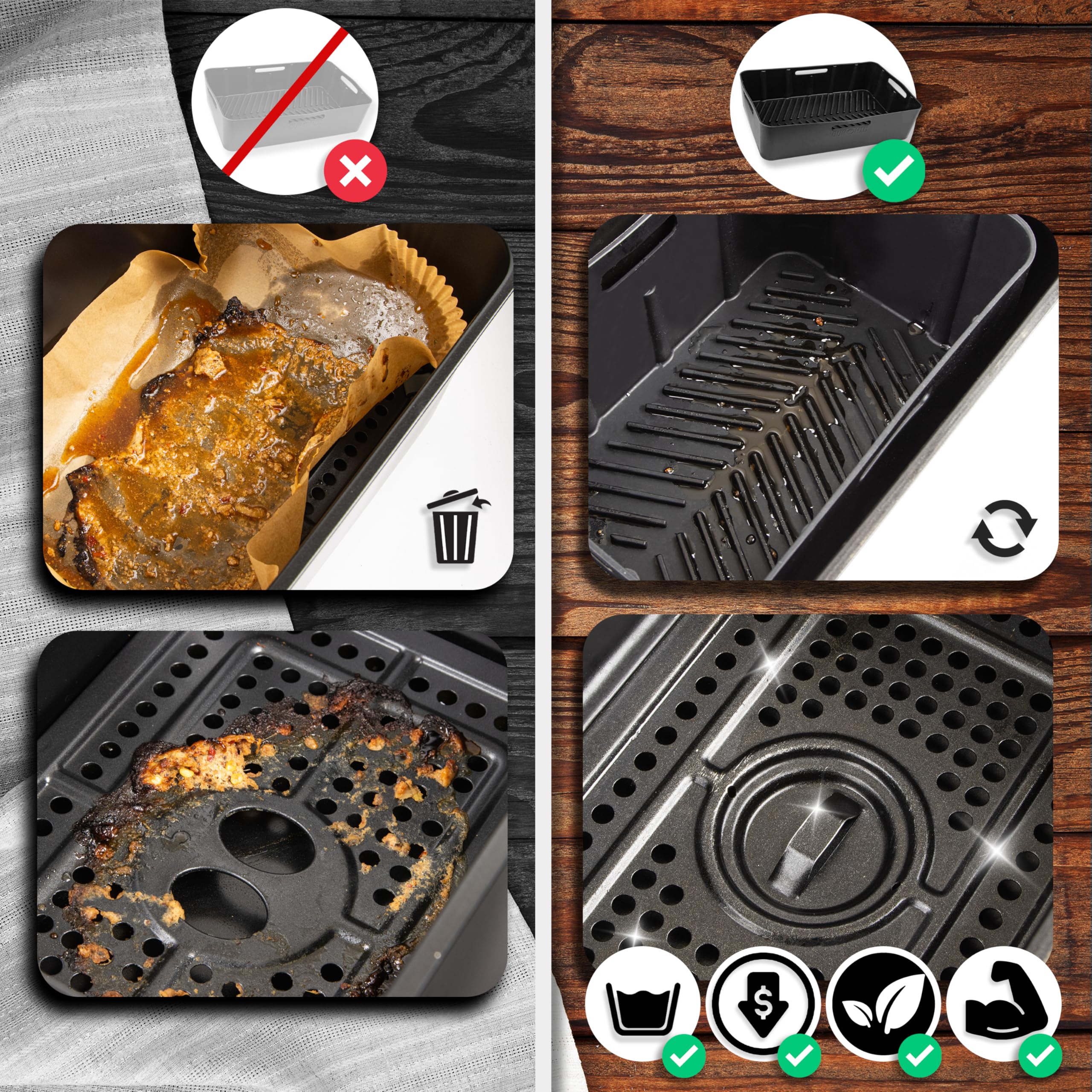 Duronic AFL2 Stampo in Silicone Antiaderente per Friggitrice ad Aria Accessorio Multiuso Design Rettangolare con Maniglie Compatibile con AF34, AF24 e Altri Modelli Ecologico e Riutilizzabile