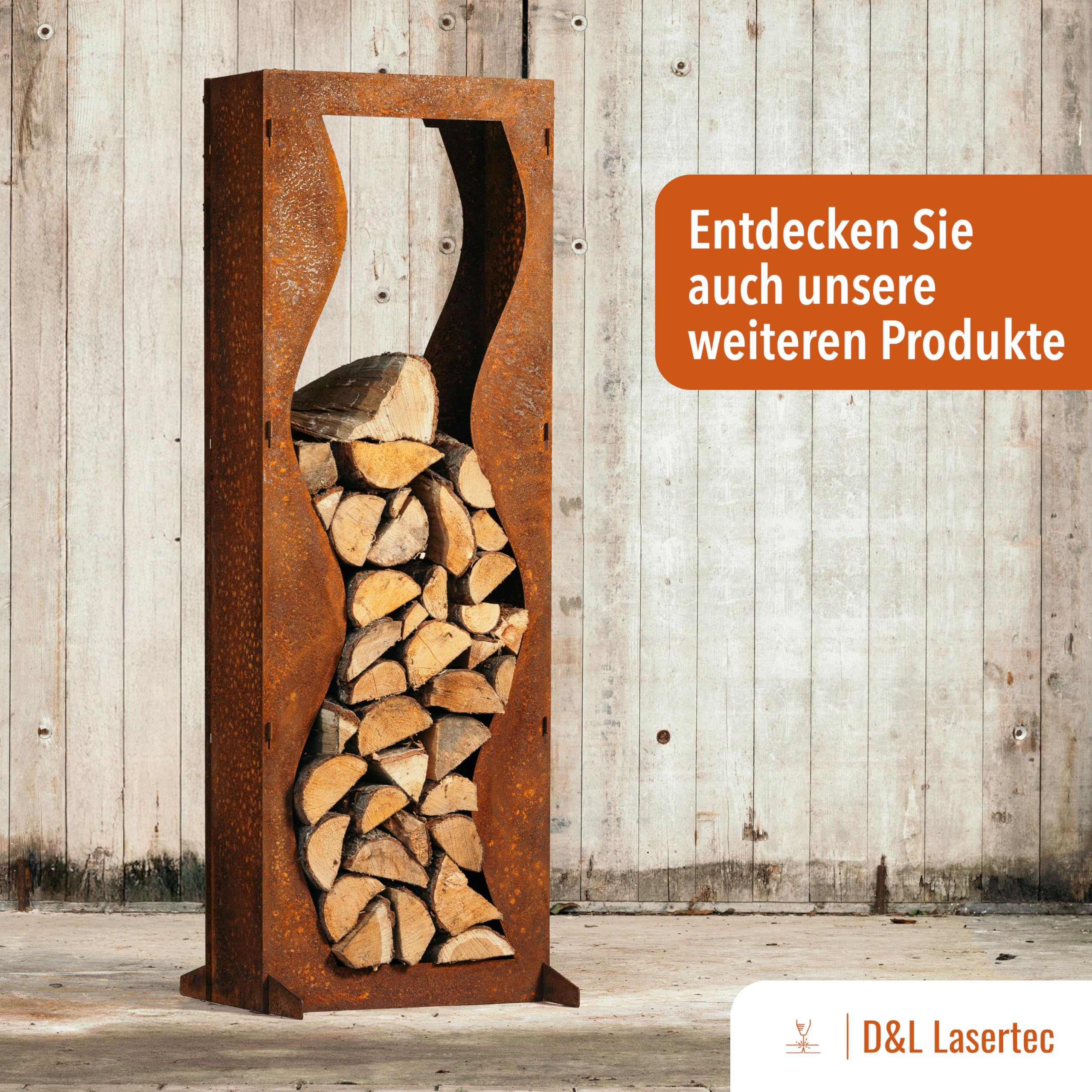D&L Lasertec Außenkamin aus 3 mm Stahl, Edelrost-Optik, zum Selbstaufbau, Outdoor Feuerstelle