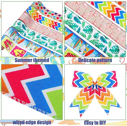 Miniatura 3 de 6 rollos de cinta de verano con alambre para manualidades cintas de arpillera de 25 pulgadas cinta de tela colorida de verano flamenco lunares