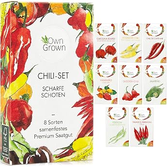 Chili seeds set 8 types of chili seeds for garden and balcony   Premium chili range   Colorful and old plants   chili set with mild and spicy chilli plants   Chili grow with OwnGrown
