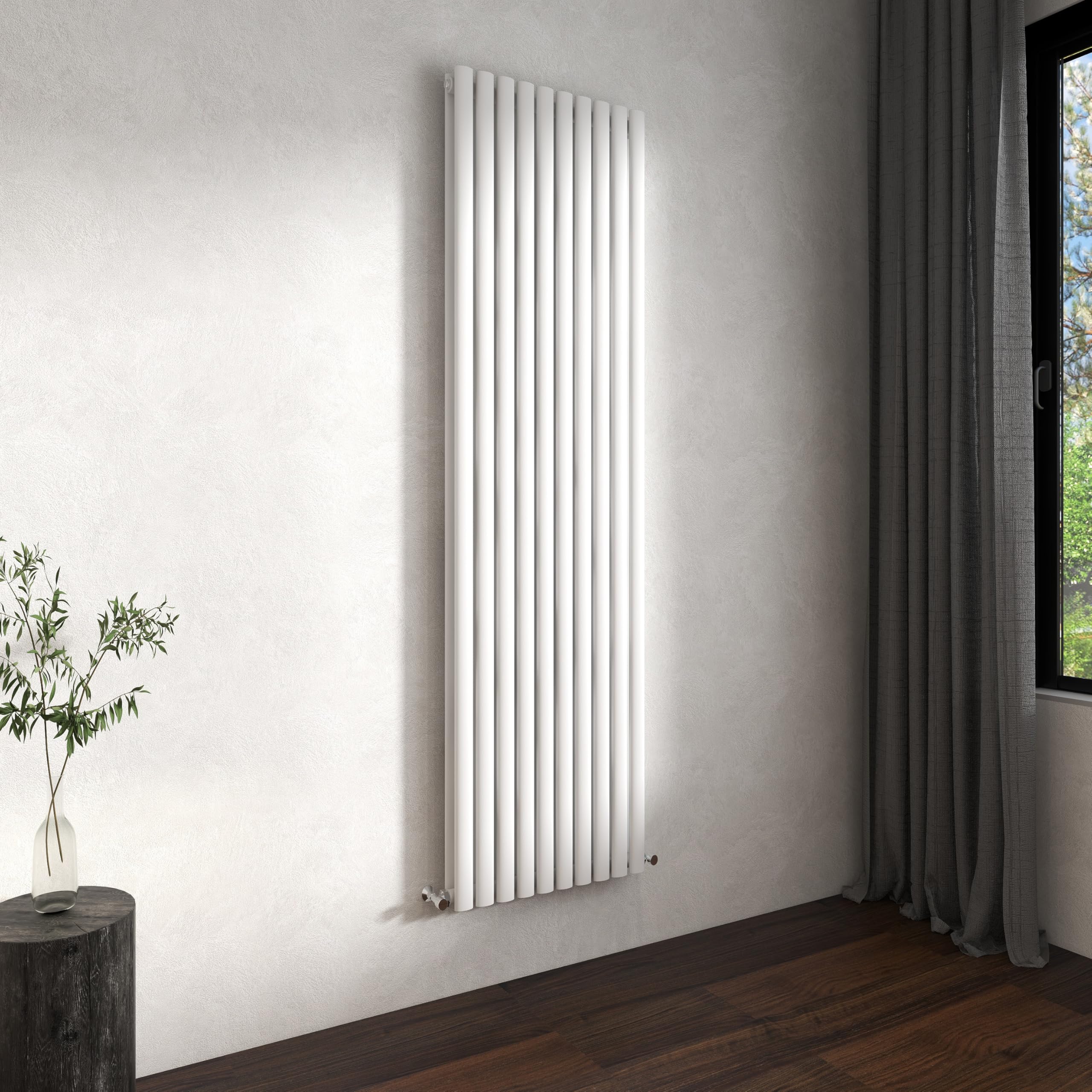 Traditional Vertical Oval Column Radiator, 1800x590mm Gloss White Modern Heating Radiators, Double Panel Wall Mounted Heater Rads, Perfect for UK Hallway, Living Room Central Heating,Tall Radiator