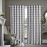 Vista 5 de Buffalo - Cortina de algodón a cuadros de 108 pulgadas de largo, juego de 2 paneles con pestaña trasera, cortina de cuadros blancos y negros