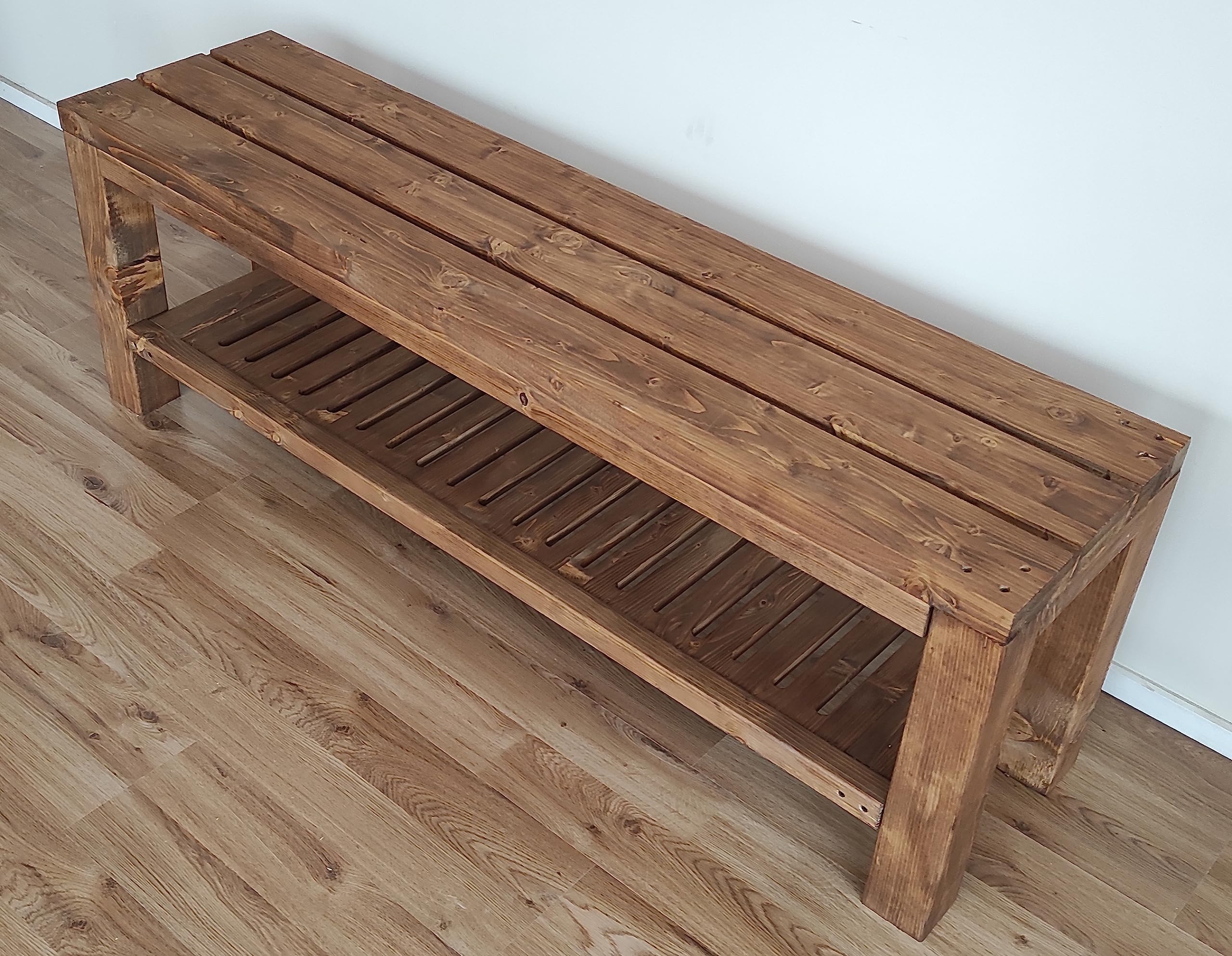 TOTAL WOOD 2012, Banco de Madera de Abeto Impregnada, Modelo Classico + Ripiano, con Zapatero, Ideal para Interior y Exterior también a Medida (100x38,5x50, Nogal Claro)