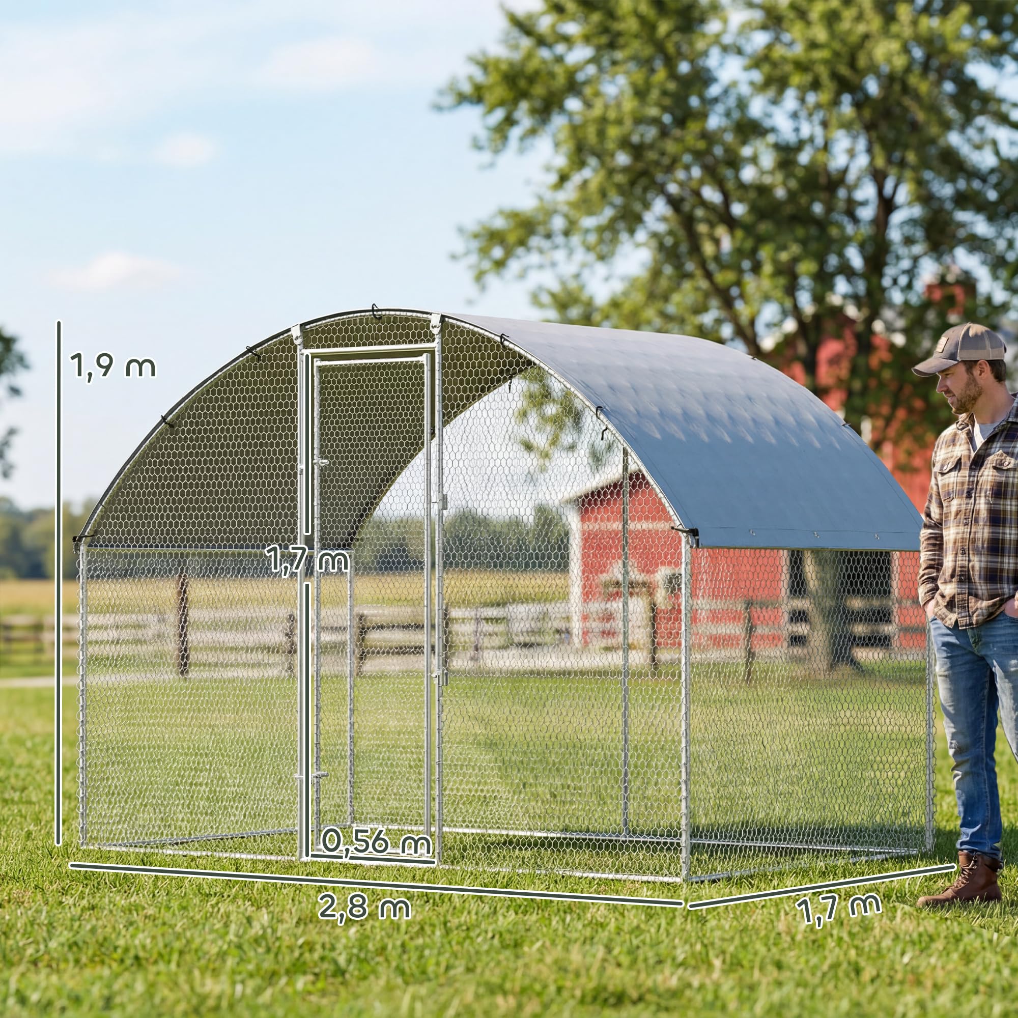 PawHut Gallinero Exterior 2,8x1,7x1,9 m 4,7 m² Acero Galvanizado Anti-UV Impermeable Jaula 5-8 Gallinas