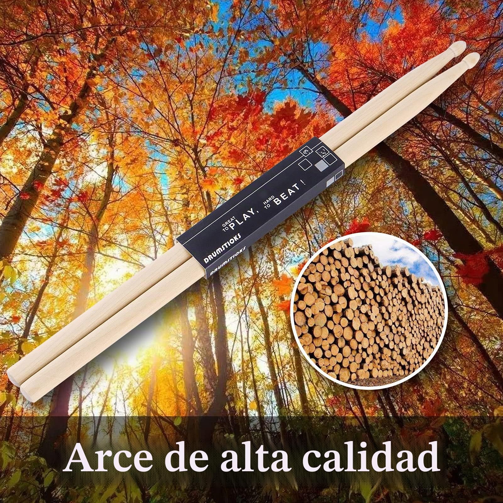 12 pares de baquetas 7A, baquetas clásicas de madera de arce, baquetas con punta de madera, para adultos, niños y principiantes
