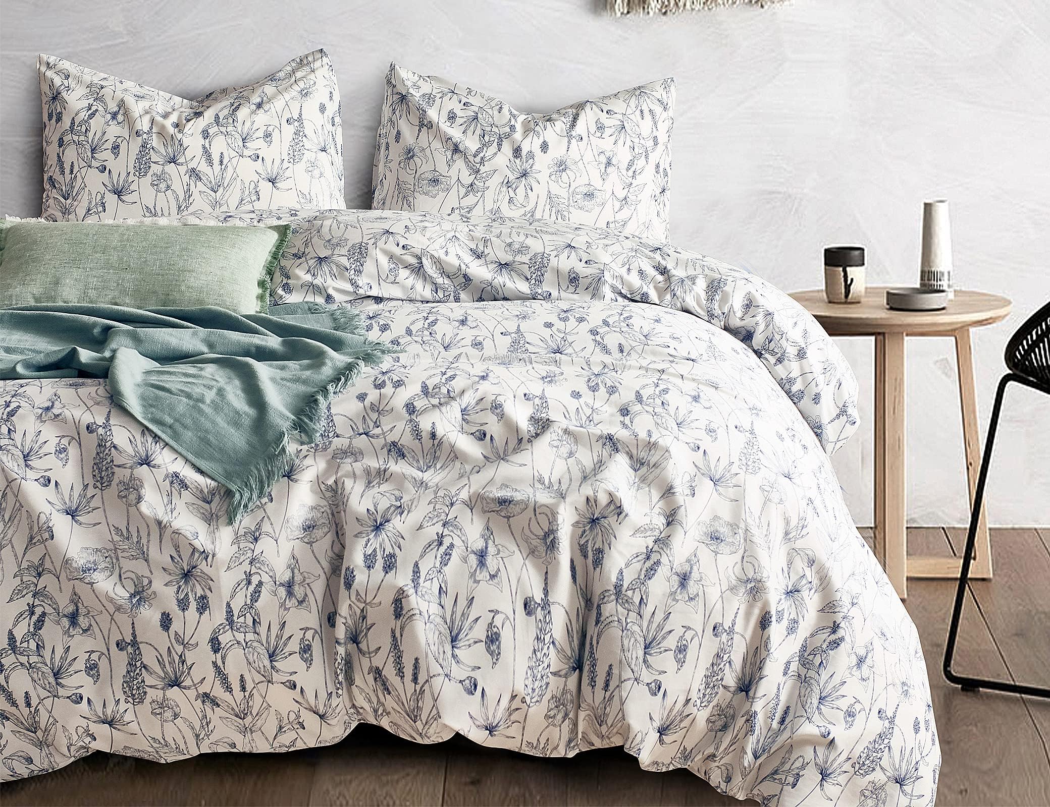 Bedding Duvet-Cover-Set,King 600TC Cotton Luxury Soft Floral Comforter Cover Set,1 Duvet Cover and 2 Pillow Shams Bedding-Set
