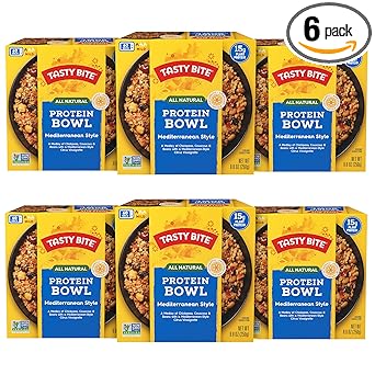 TASTY BITE Mediterranean Protein Bowl, 8.8 Ounce, Pack of 6, Ready to Eat, Microwaveable, Vegan, 14 Grams Plant Protein