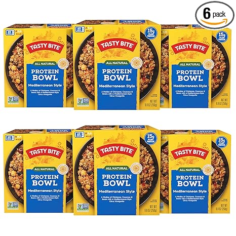 TASTY BITE Mediterranean Protein Bowl, 8.8 Ounce, Pack of 6, Ready to Eat, Microwaveable, Vegan, 14 Grams Plant Protein