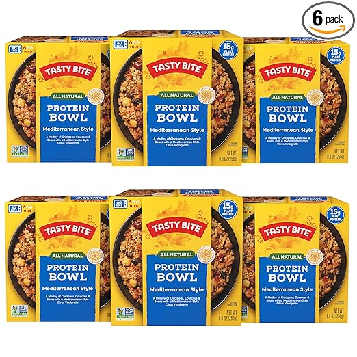 TASTY BITE Mediterranean Protein Bowl, 8.8 Ounce, Pack of 6, Ready to Eat, Microwaveable, Vegan, 14 Grams Plant Protein