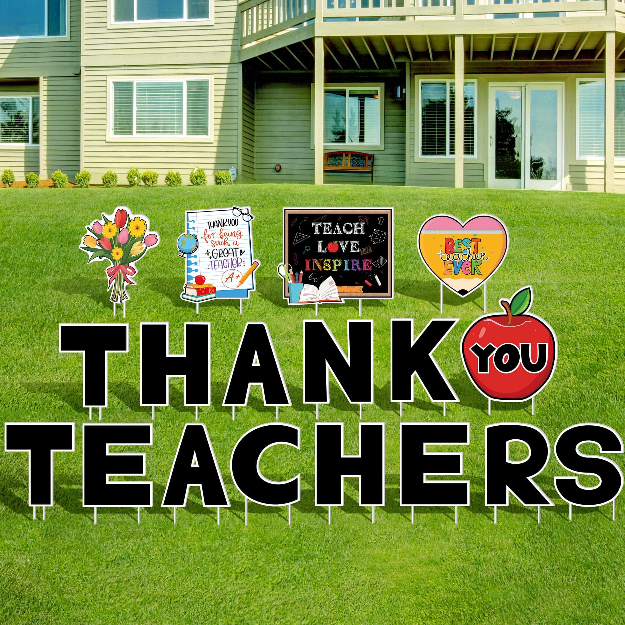 Photo 1 of Vivantia Teacher Appreciation Yard Signs 18 Pcs Teacher Appreciation Outdoor Decorations with Stakes Teacher Appreciation Lawn Signs Party Supplies for Indoor Outdoor School Lawn Garden Home Decor