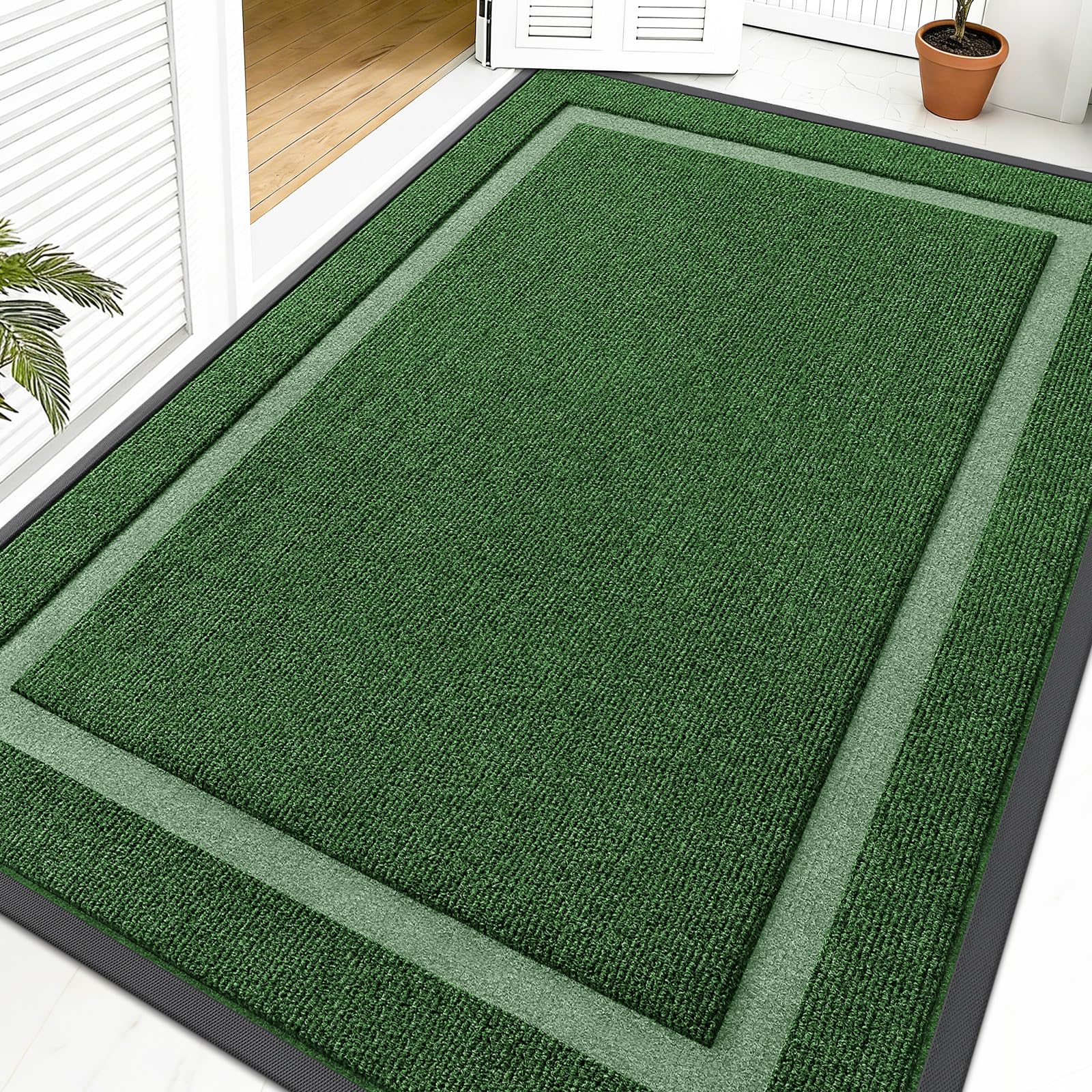 OLANLY Front Door Mat Outside 59x40, All-Season Heavy-Duty Rubber Doormat | Green, Absorbent, Stain and Fade Resistant, Waterproof Non-Slip Backing, Low-Profile Indoor Outdoor Floor Mat for Entryway