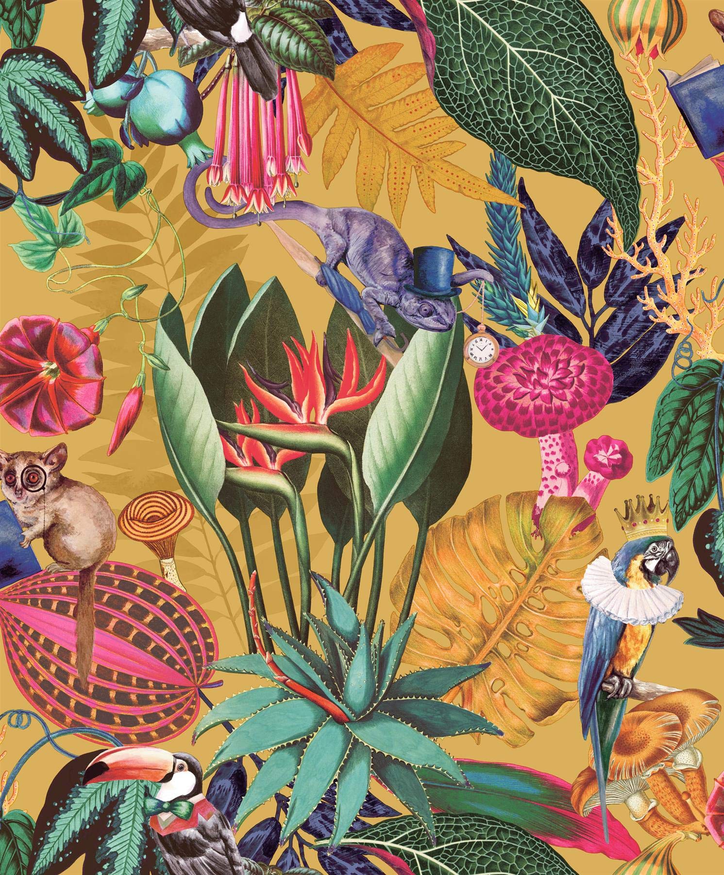 Yöl Ochre - Full Roll Wonderland Jungle Exotic Wallpaper Holden Ochre Birds Animals