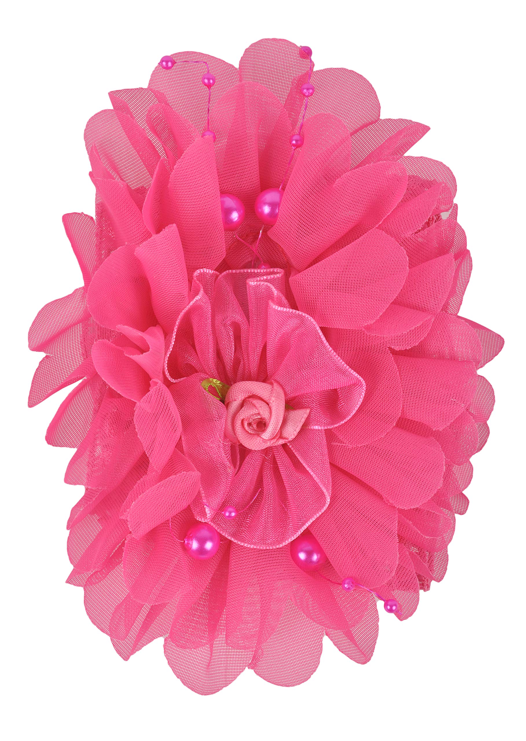 Yellow Bee Fuchsia Big Ruffle Flower Infant Hairband with Pearl Detailing, DE1103 - Image 2 thumbnail