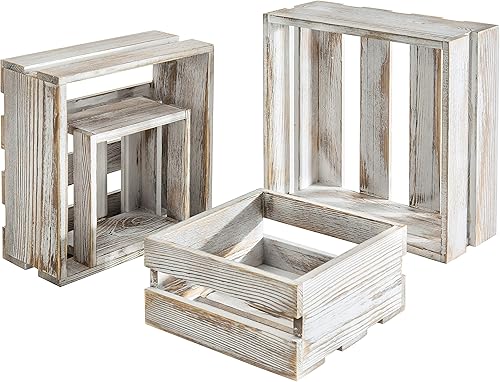 Miniatura 6 de MyGift Soportes de madera encalada para cupcakes, elevadores decorativos para postres o aperitivos, cajas de almacenamiento de madera anidadas,
