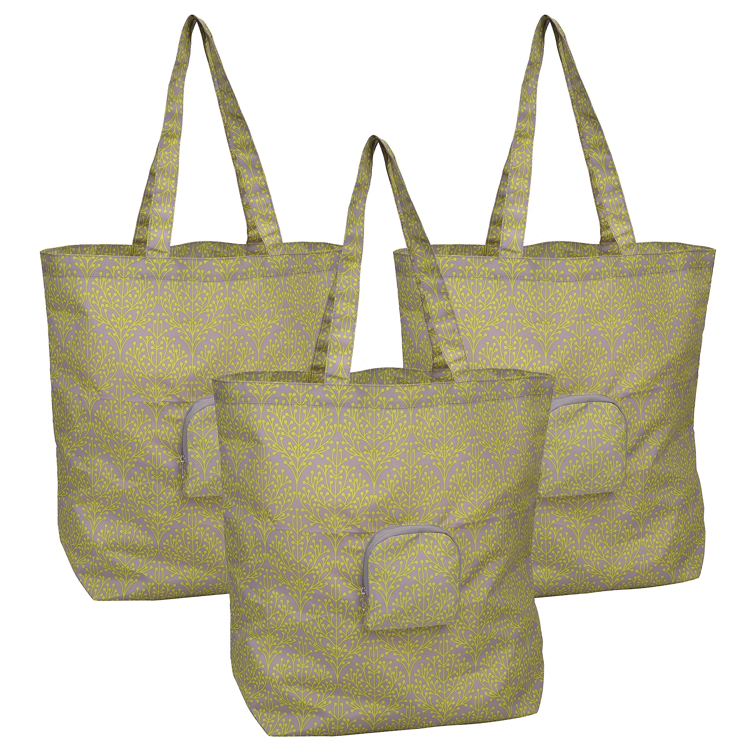 Best Reusable Grocery Bags Set of 3, Premium Tote Foldable Shopping Bags fits Pocket, Recyclable, Durable and Washable