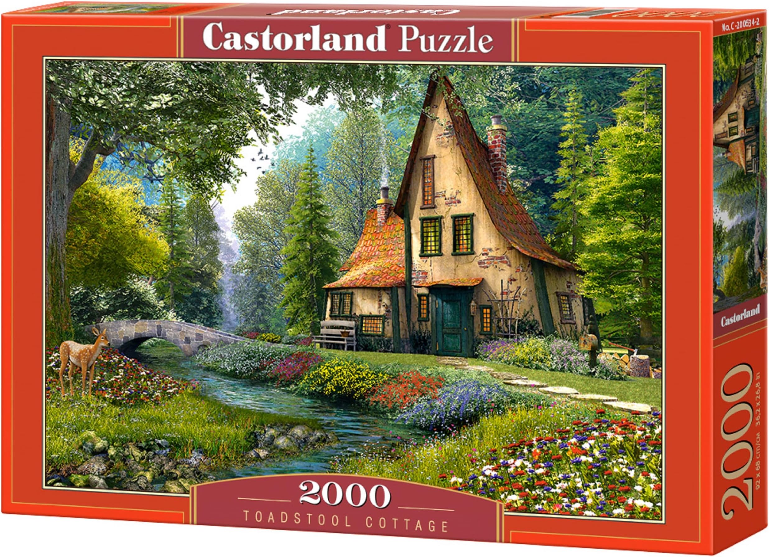 2000 Piece Jigsaw Puzzles, Toadstool Cottage, Charming Nook, Pond, Countryside, Adult Puzzles, Castorland C-200634-2