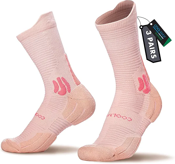 BRISIRA Coolmax Bamboo Viscose Running Socks 3 Pairs Crew Moisture Wicking Anti Blister Athletic Hiking Work Sock