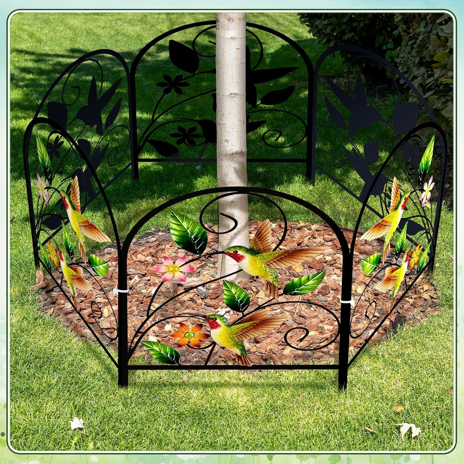 Hummingbird Decorative Garden Fence - 6 Pack Hummingbird Metal Fence Panels for Outdoor Yard Patio Decor - Cute Rustproof Flower Bed Border for Small Animal Barrier Spring Garden Accents