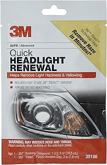3M Quick Headlight Renewal, Helps Remove Light Haziness & Yellowing in Minutes, Hand Application, 39186, 1 Sachet