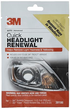 3M Quick Headlight Renewal, Helps Remove Light Haziness & Yellowing in Minutes, Hand Application, 39186, 1 Sachet