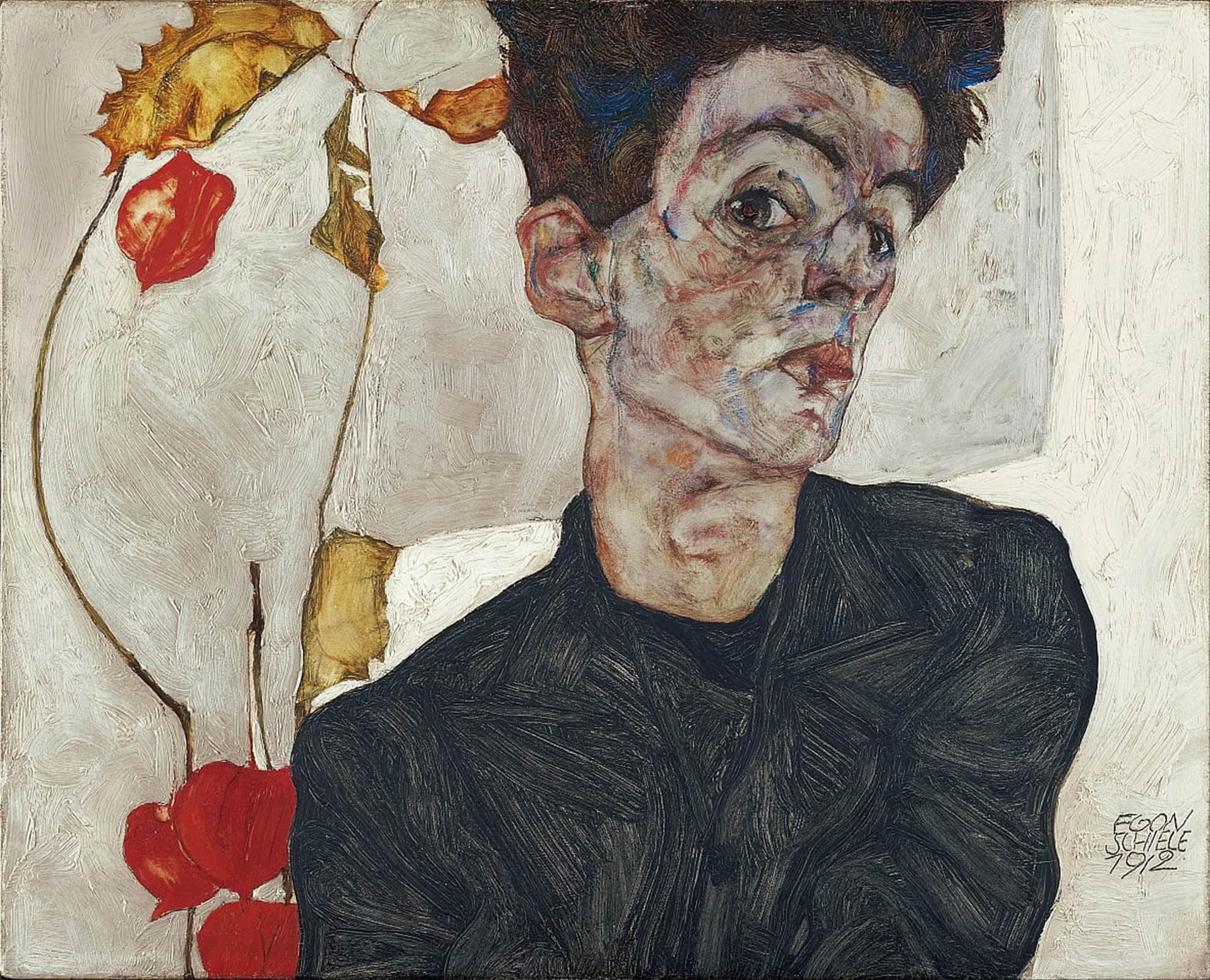 POSTERIIk Vintage Art Print Images Pictures Print Self-Portrait with Physalis by Egon Schiele Modern Colour Posters for Office Home Decor 60x90cm