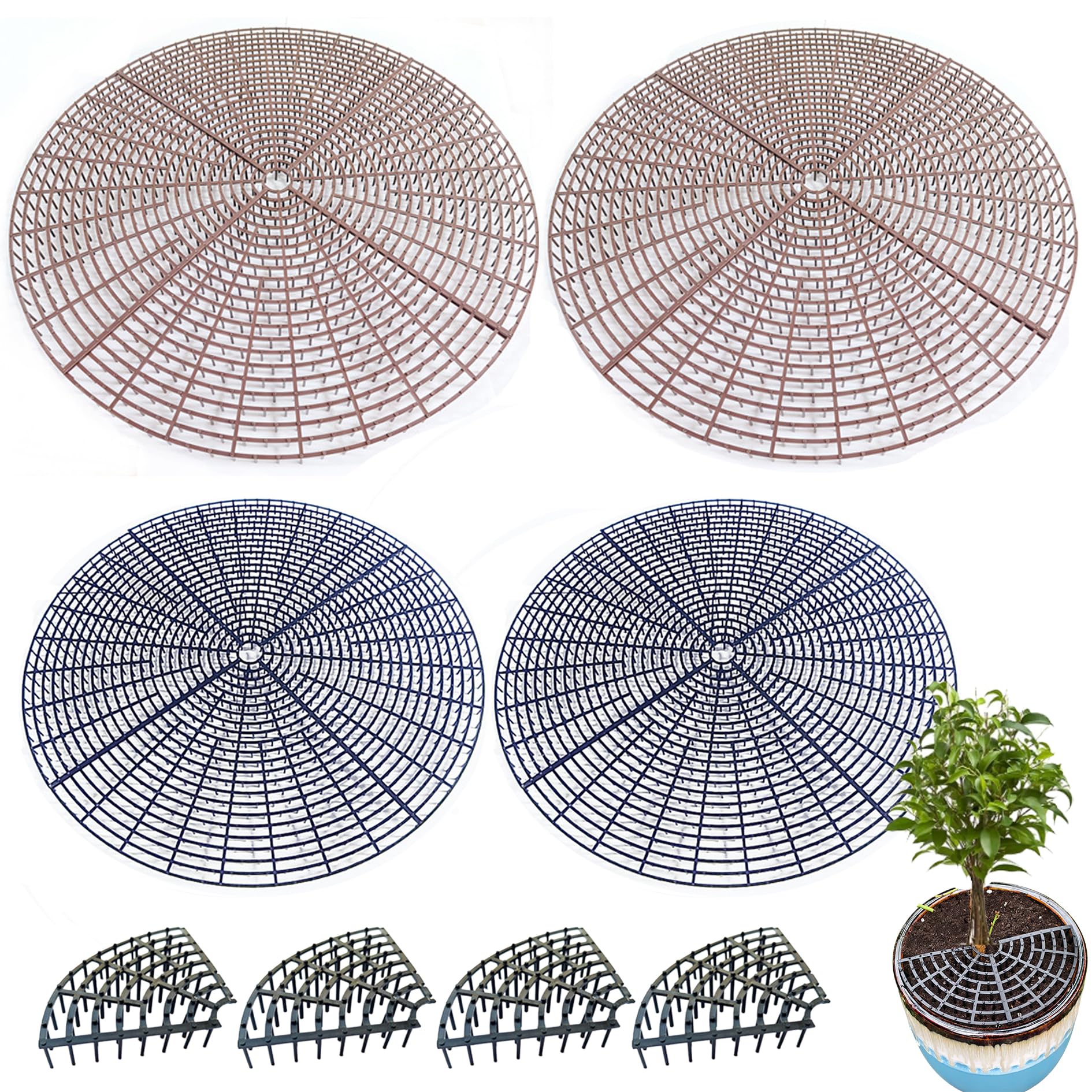 JUAEYIDDS Pack of 4 Flower Pot Floor Protection Flower Pot Protection Flower Pot Grid Cuttable Plant Pot Protective Grid Plastic Flower Pot Grid Protection of Plants at Home from Tipping Over 20 + 30